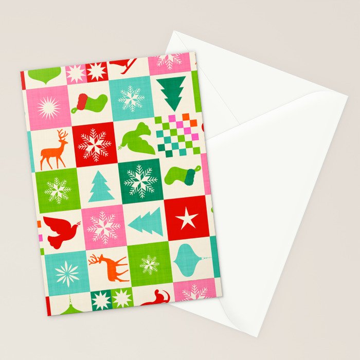 Retro Ditsy Holiday Icons Check pattern - candy Stationery Card Gallery Image 2