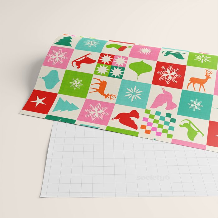 Retro Ditsy Holiday Icons Check pattern - candy Wrapping Paper Gallery Image 2