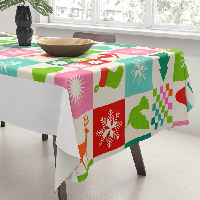 Retro Ditsy Holiday Icons Check pattern - candy Tablecloth Gallery Image 3