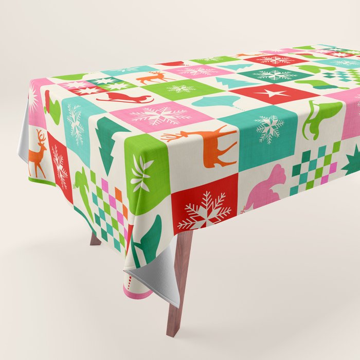 Retro Ditsy Holiday Icons Check pattern - candy Tablecloth Gallery Image 1