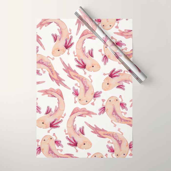 Mexican Axolotls Watercolor Wrapping Paper Gallery Image 1