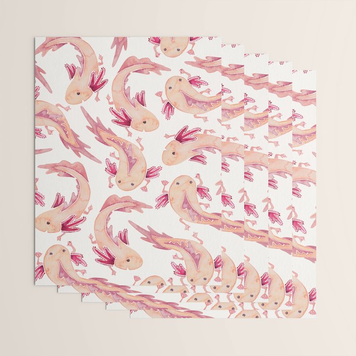 Mexican Axolotls Watercolor Wrapping Paper Gallery Image 3