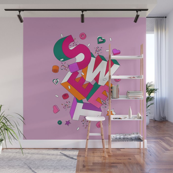 SWEET - colorful typography on pink Wall Mural Gallery Image 1