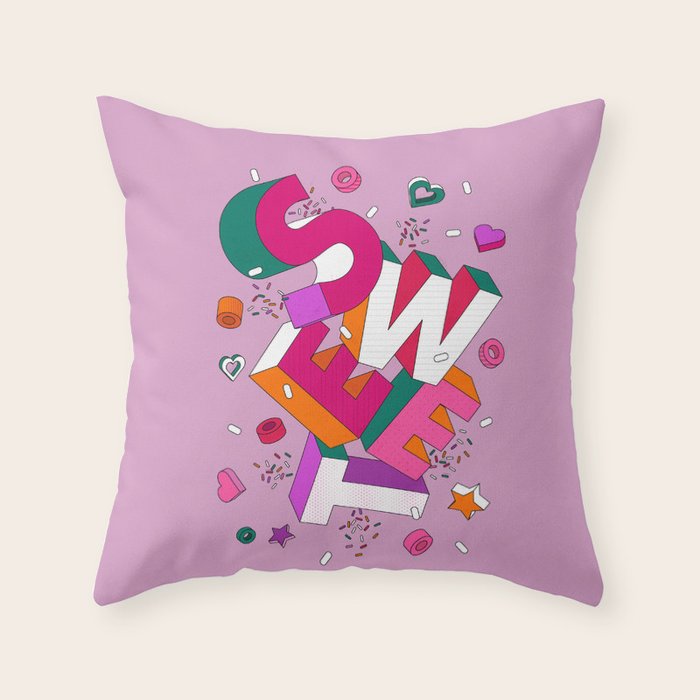 SWEET - colorful typography on pink Throw Pillow Gallery Image 6