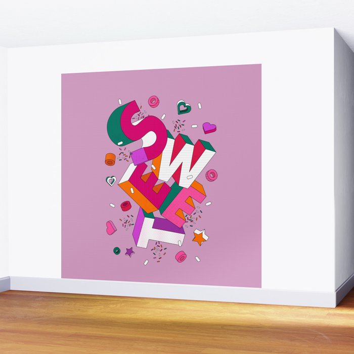 SWEET - colorful typography on pink Wall Mural Gallery Image 2