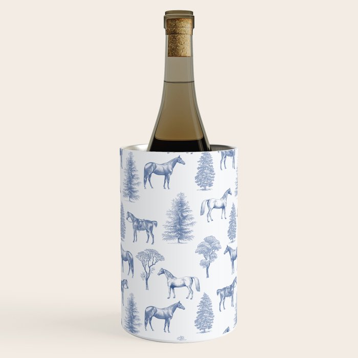 HORSES and TREES Blue Monochrome Toile Pattern  Wine Chiller Gallery Image 2