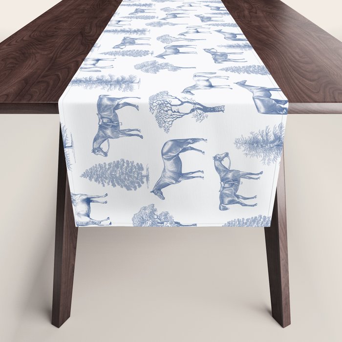 HORSES and TREES Blue Monochrome Toile Pattern  Table Runner Gallery Image 1