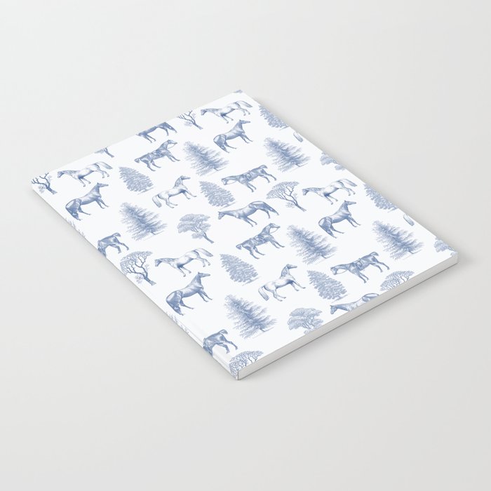 HORSES and TREES Blue Monochrome Toile Pattern  Notebook Gallery Image 1