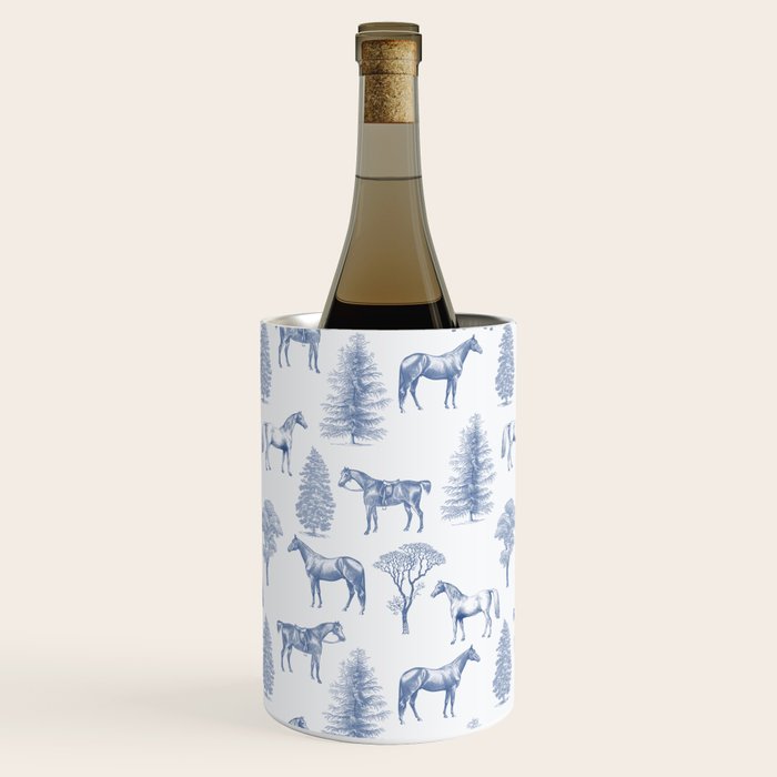 HORSES and TREES Blue Monochrome Toile Pattern  Wine Chiller Gallery Image 1