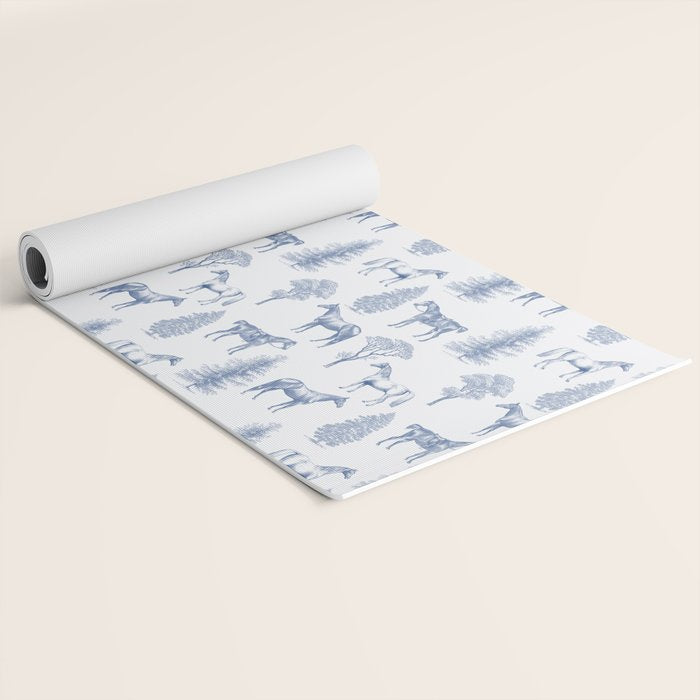 HORSES and TREES Blue Monochrome Toile Pattern  Yoga Mat Gallery Image 2