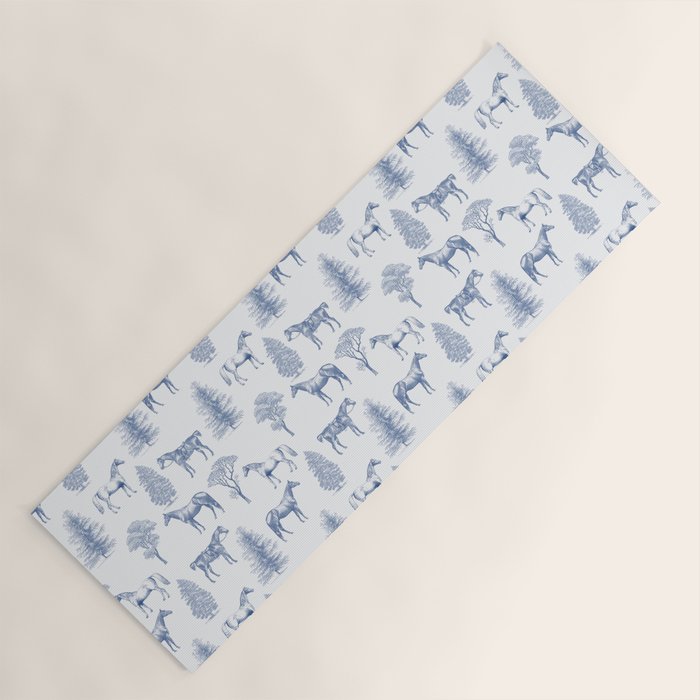 HORSES and TREES Blue Monochrome Toile Pattern  Yoga Mat Gallery Image 1