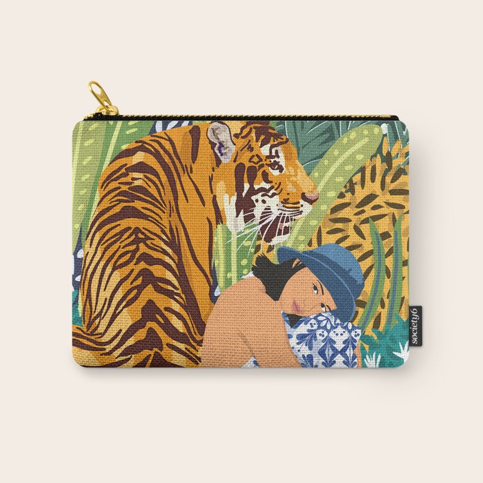 Awaken The Tiger Within Illustration, Wildlife Nature Wall Decor, Jungle Human Nature Connection Carry All Pouch Gallery Image 1