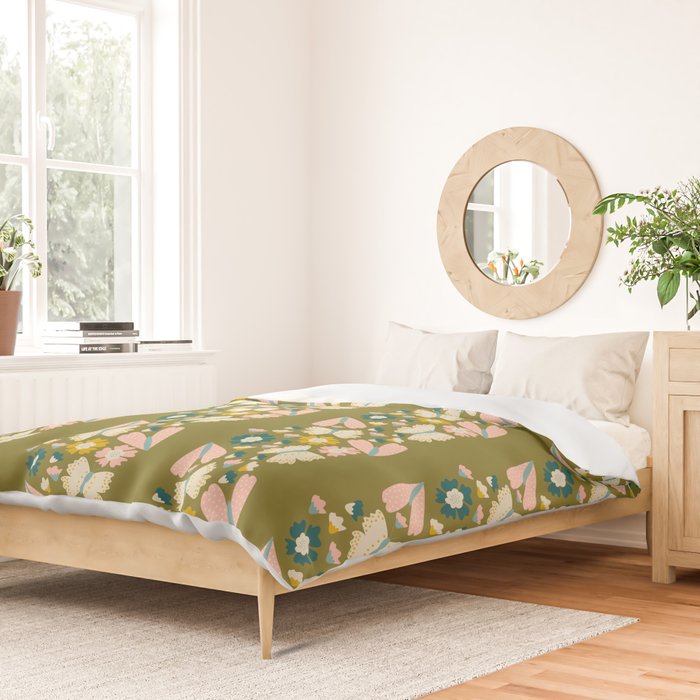 Floral Stripe - Olive  Duvet Cover Gallery Image 2