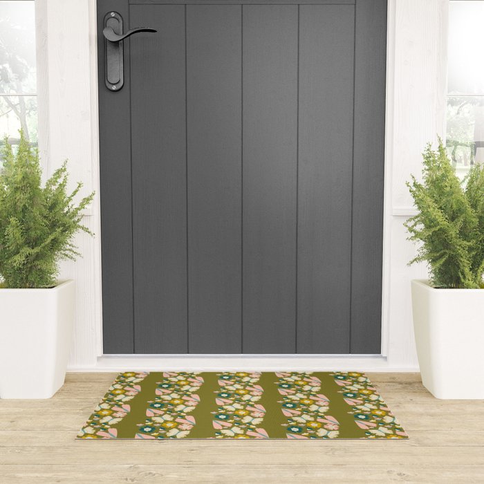 Floral Stripe - Olive  Welcome Mat Gallery Image 3
