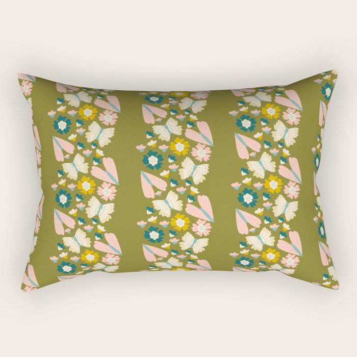 Floral Stripe - Olive  Rectangular Pillow Gallery Image 1