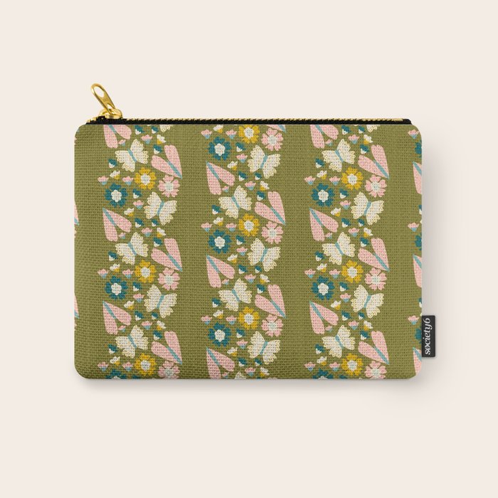 Floral Stripe - Olive  Carry All Pouch Gallery Image 1