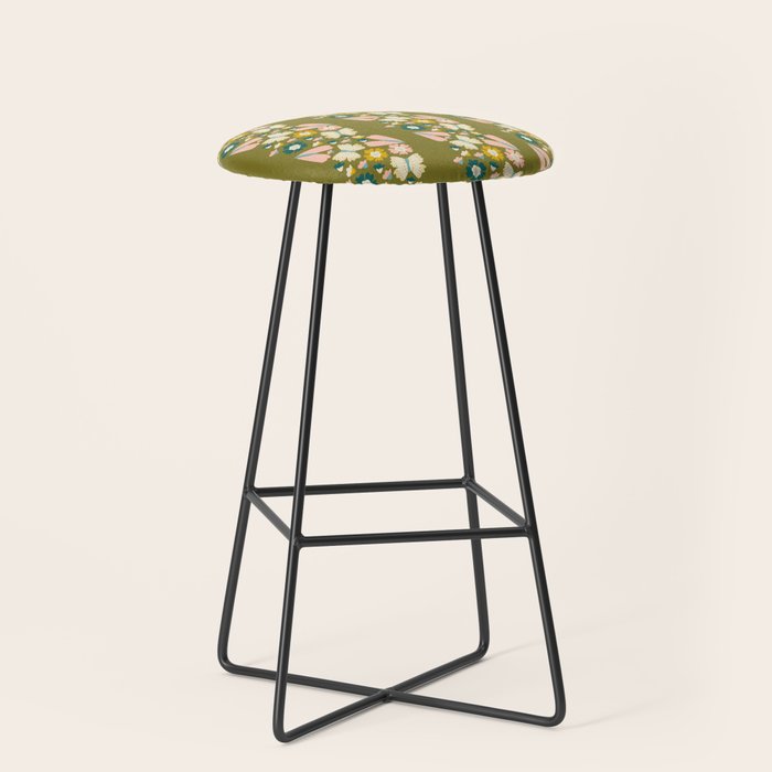 Floral Stripe - Olive  Stool Gallery Image 1