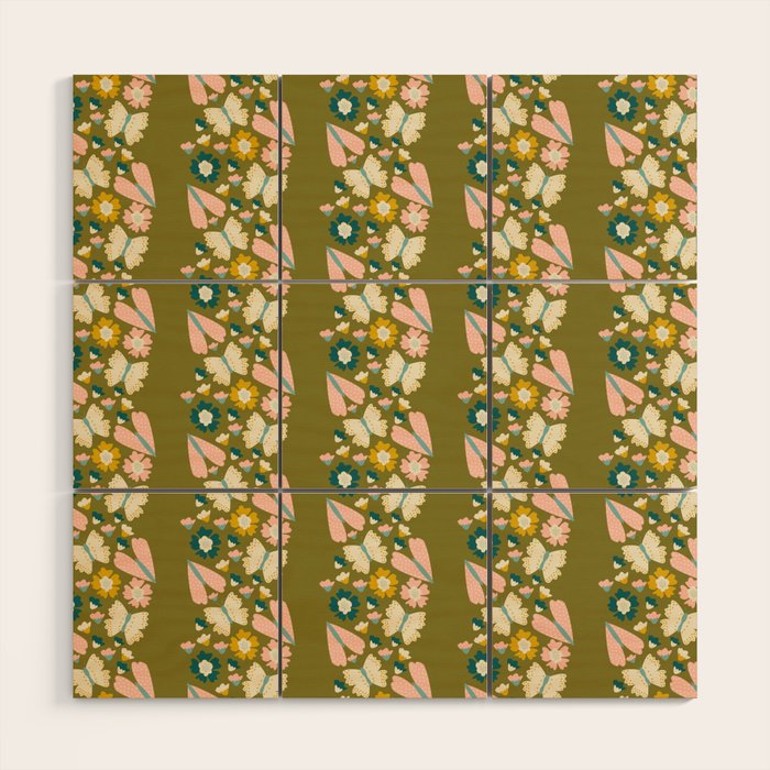 Floral Stripe - Olive  Wood Wall Art Gallery Image 1