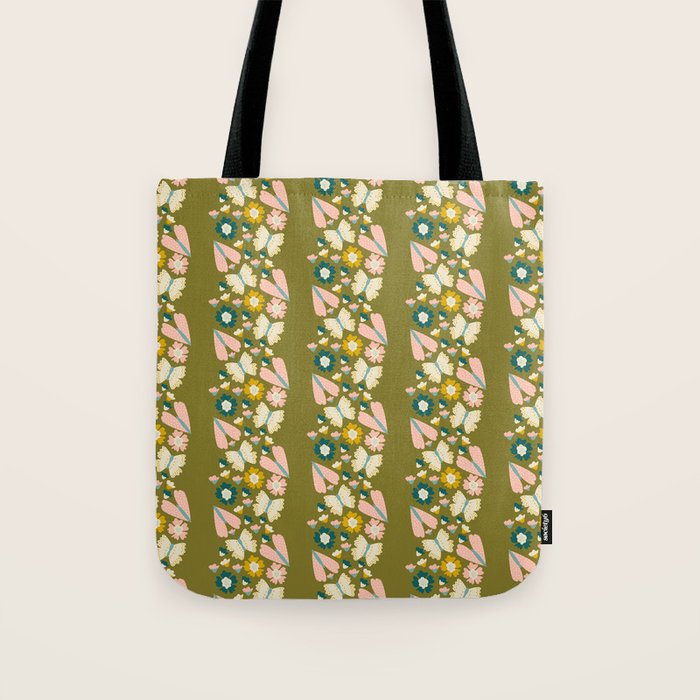 Floral Stripe - Olive  Tote Bag Gallery Image 1