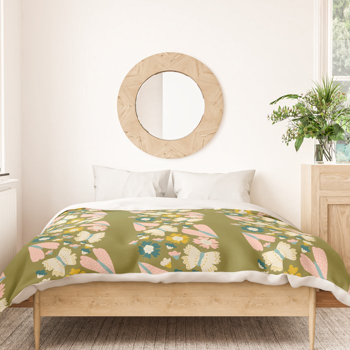 Floral Stripe - Olive  Duvet Cover Gallery Image 3