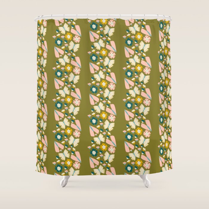 Floral Stripe - Olive  Shower Curtain Gallery Image 1