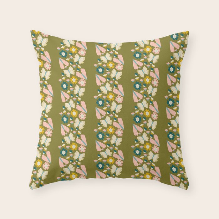 Floral Stripe - Olive  Throw Pillow Gallery Image 6
