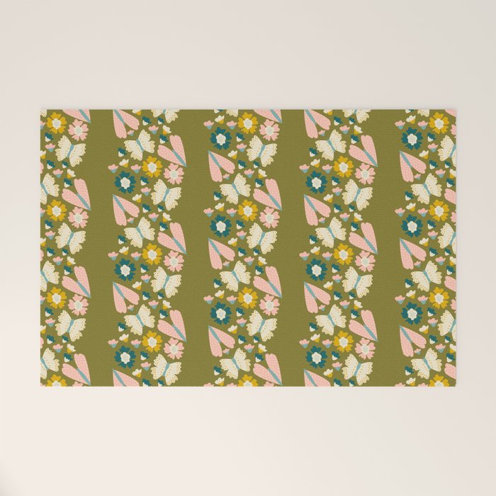 Floral Stripe - Olive  Welcome Mat Gallery Image 1