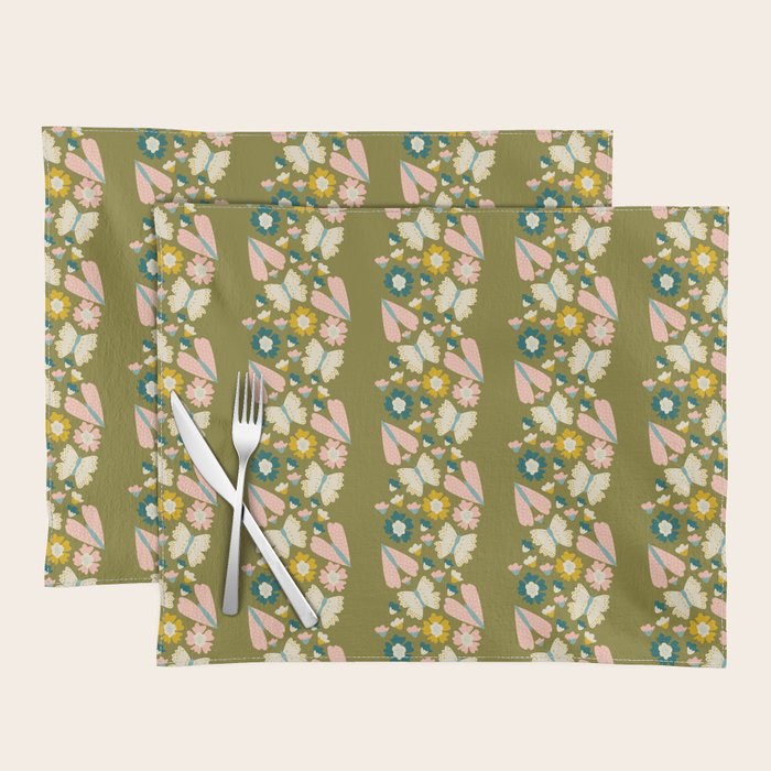 Floral Stripe - Olive  Placemat Gallery Image 1