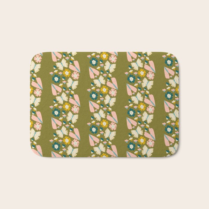 Floral Stripe - Olive  Bath Mat Gallery Image 1