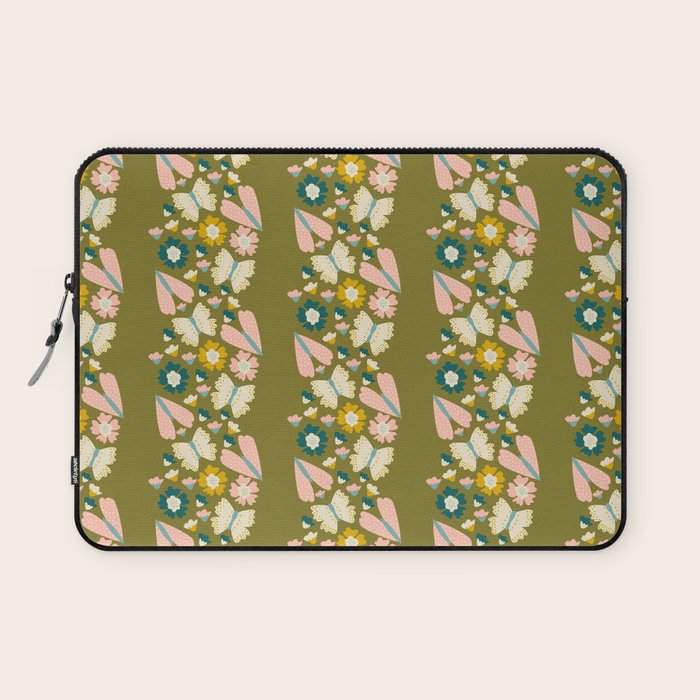 Floral Stripe - Olive  Laptop Sleeve Gallery Image 1