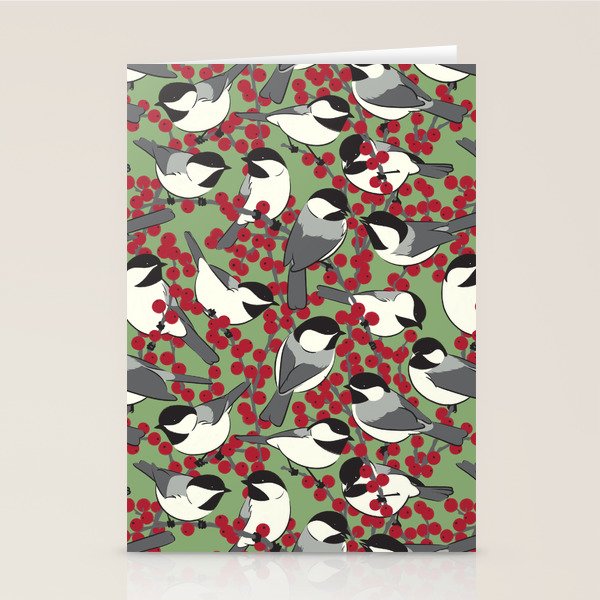 Chickadees & Winterberry Holly Stationery Card Gallery Image 2
