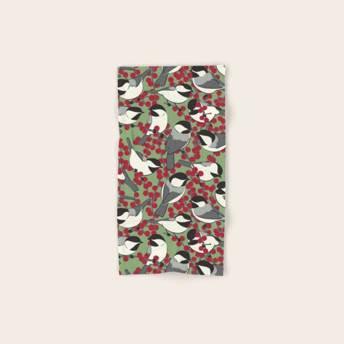Chickadees & Winterberry Holly Bath Towel Gallery Image 1