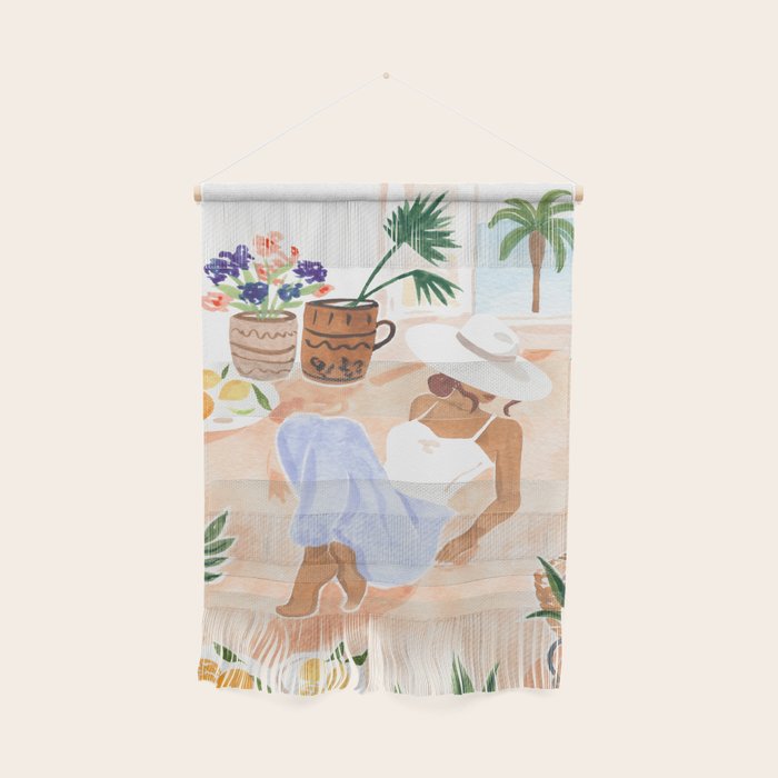 Woman Sitting by the Window Art Print - Sabina Fenn Illustration - Feminine Gouache Tropical Portrai Wall Hanging Gallery Image 1