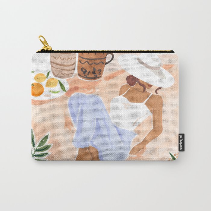 Woman Sitting by the Window Art Print - Sabina Fenn Illustration - Feminine Gouache Tropical Portrai Carry All Pouch Gallery Image 1