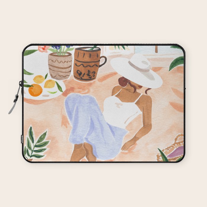 Woman Sitting by the Window Art Print - Sabina Fenn Illustration - Feminine Gouache Tropical Portrai Laptop Sleeve Gallery Image 1