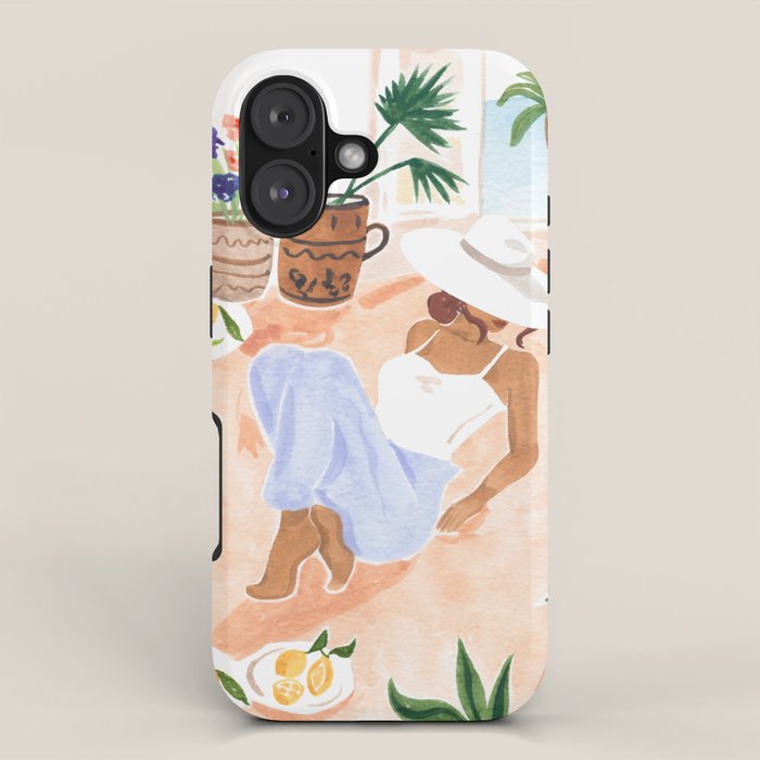 Woman Sitting by the Window Art Print - Sabina Fenn Illustration - Feminine Gouache Tropical Portrai iPhone Case Gallery Image 1