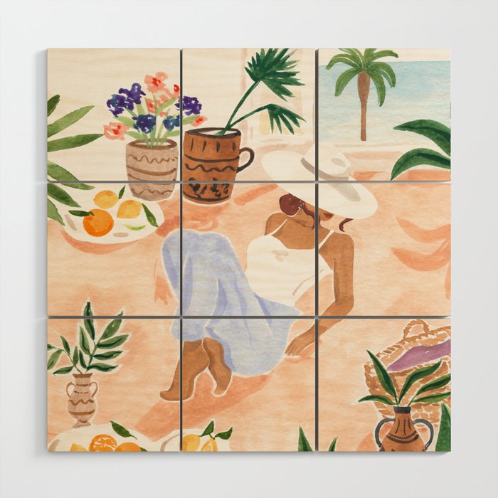 Woman Sitting by the Window Art Print - Sabina Fenn Illustration - Feminine Gouache Tropical Portrai Wood Wall Art Gallery Image 1