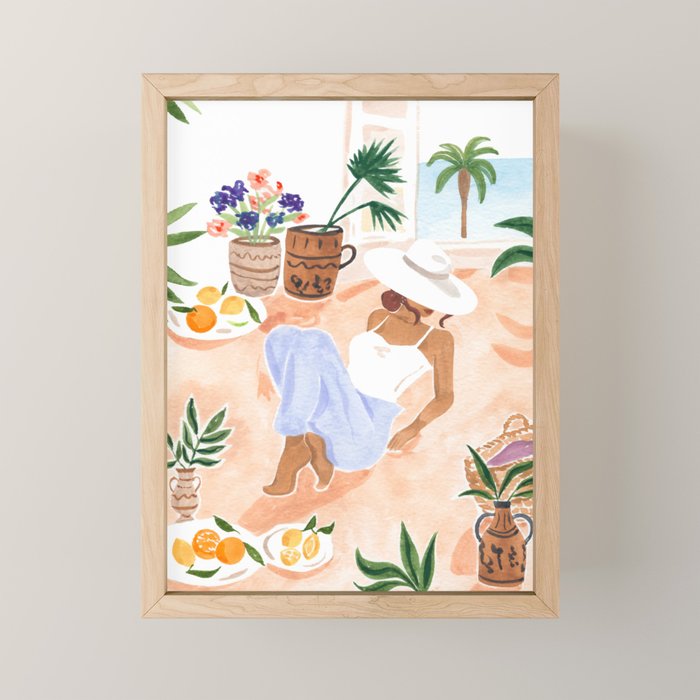 Woman Sitting by the Window Art Print - Sabina Fenn Illustration - Feminine Gouache Tropical Portrai Mini Art Print Gallery Image 1