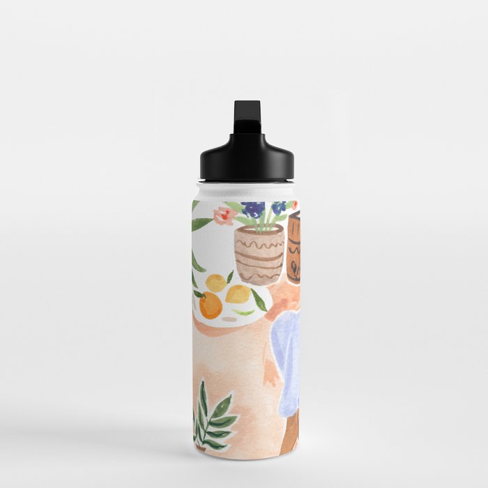 Woman Sitting by the Window Art Print - Sabina Fenn Illustration - Feminine Gouache Tropical Portrai Water Bottle Gallery Image 3