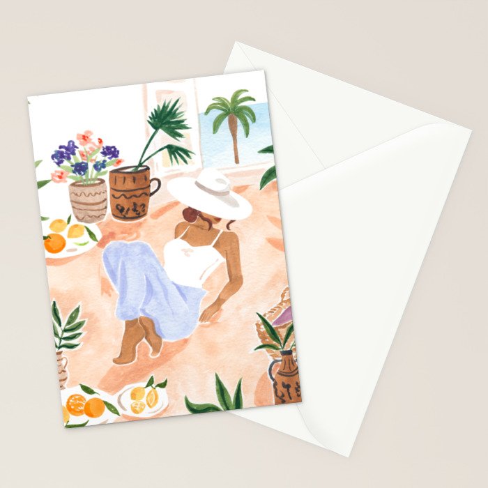 Woman Sitting by the Window Art Print - Sabina Fenn Illustration - Feminine Gouache Tropical Portrai Stationery Card Gallery Image 2