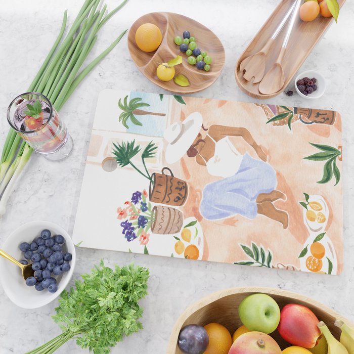 Woman Sitting by the Window Art Print - Sabina Fenn Illustration - Feminine Gouache Tropical Portrai Cutting Board Gallery Image 2