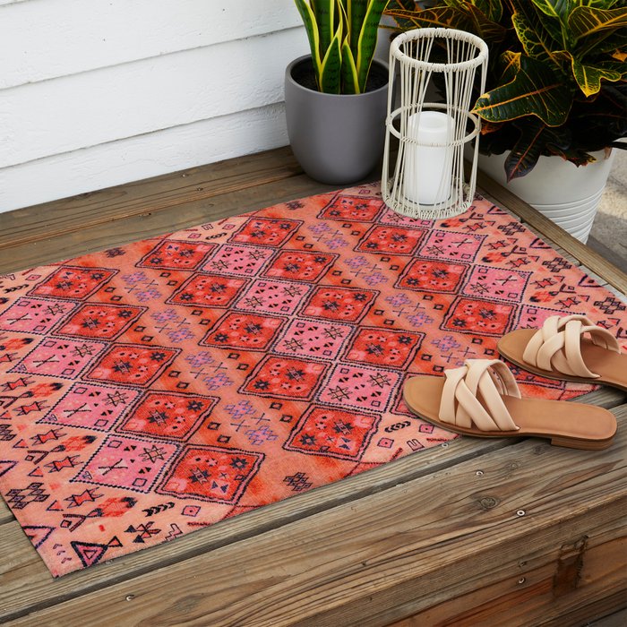 Bohemian Berber Orange Handmade Moroccan Fabric Texture Outdoor Rug Gallery Image 2