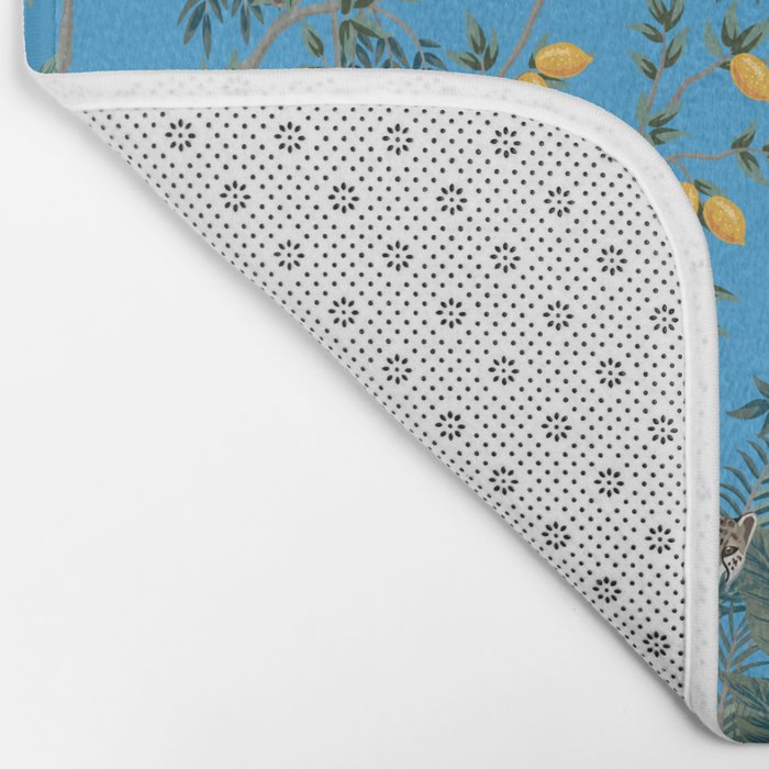 Chinoiserie Exotic Jungle Monkey Peacock Cobalt Blue Fresco Art Bath Mat Gallery Image 2