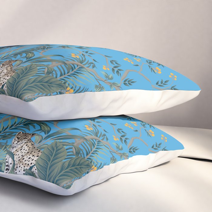 Chinoiserie Exotic Jungle Monkey Peacock Cobalt Blue Fresco Art Pillow Sham Gallery Image 3