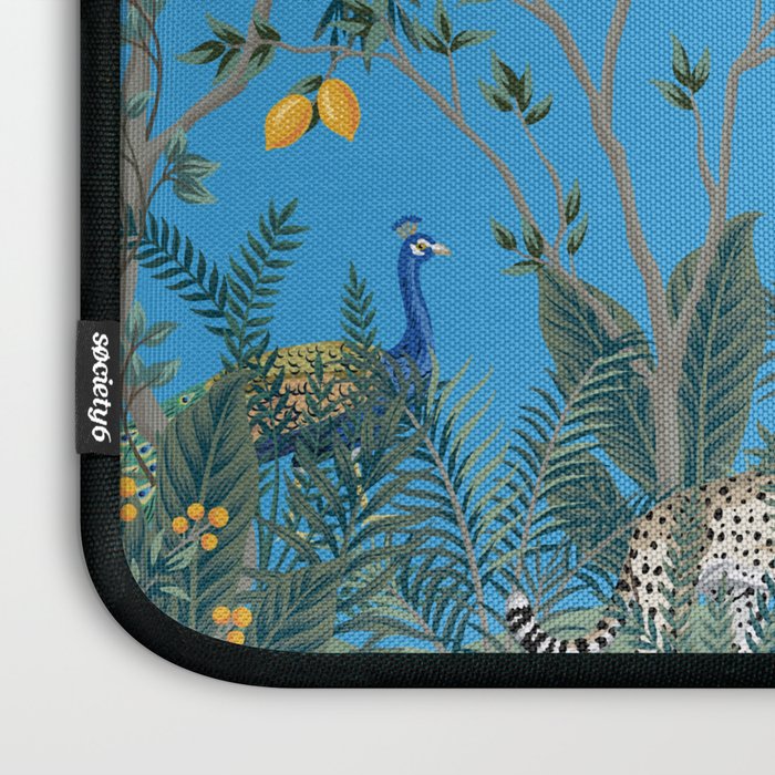 Chinoiserie Exotic Jungle Monkey Peacock Cobalt Blue Fresco Art Laptop Sleeve Gallery Image 3