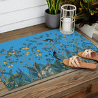 Chinoiserie Exotic Jungle Monkey Peacock Cobalt Blue Fresco Art Outdoor Rug Gallery Image 2