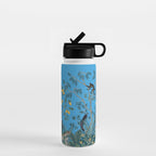 Chinoiserie Exotic Jungle Monkey Peacock Cobalt Blue Fresco Art Water Bottle Gallery Image 1