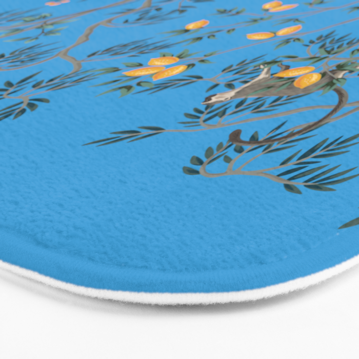 Chinoiserie Exotic Jungle Monkey Peacock Cobalt Blue Fresco Art Bath Mat Gallery Image 3
