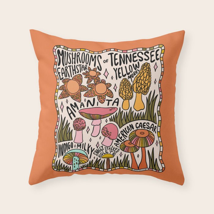 Mushrooms of Tennessee Throw Pillow Gallery Image 1