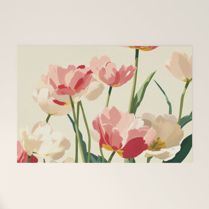 Coral Tulips in Bloom Welcome Mat Gallery Image 1